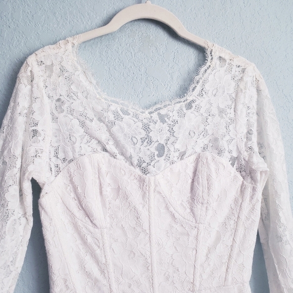 BCBGmaxazria Salina White Corset All Over Lace Bell Sleeve Mini Dress - Picture 6 of 12